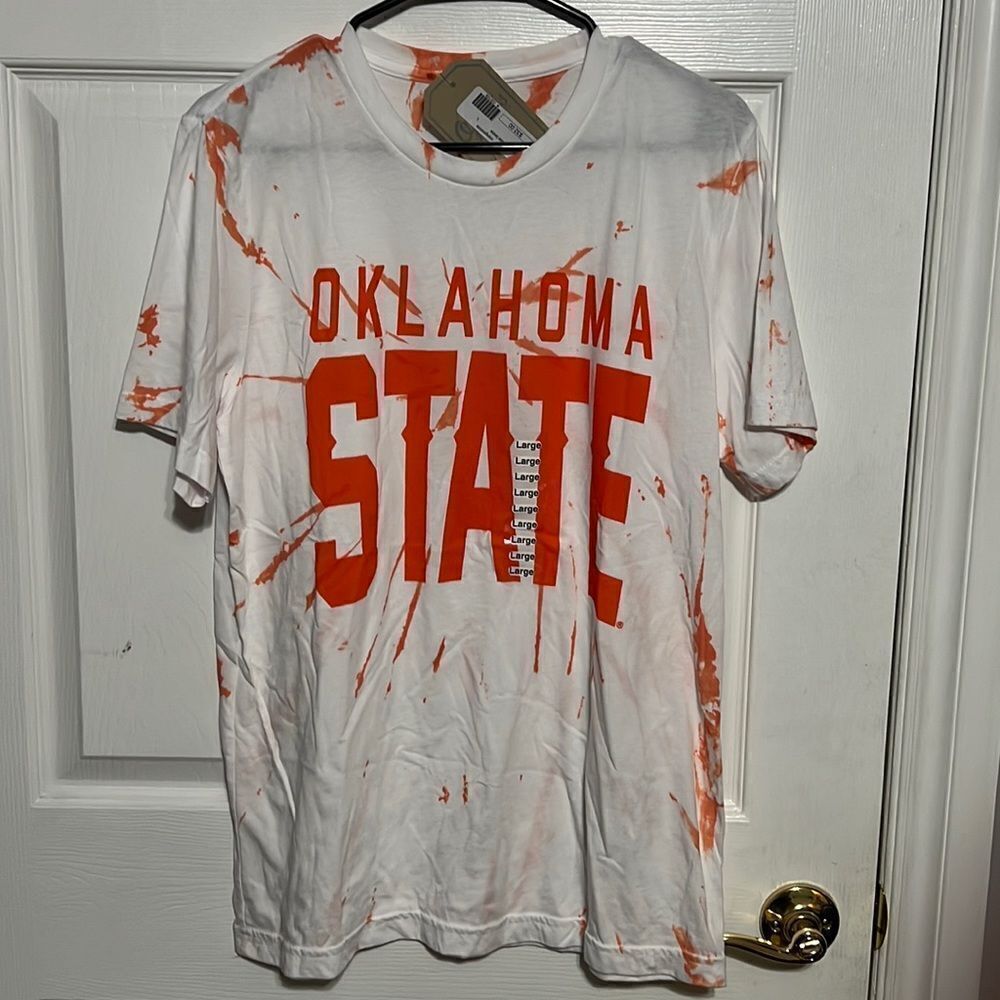 🔥🔥 “NWT” OSU OKLAHOMA STATE COWBOYS Orange/White Tie-Dye T-Shirt‎ - Women Sz L
